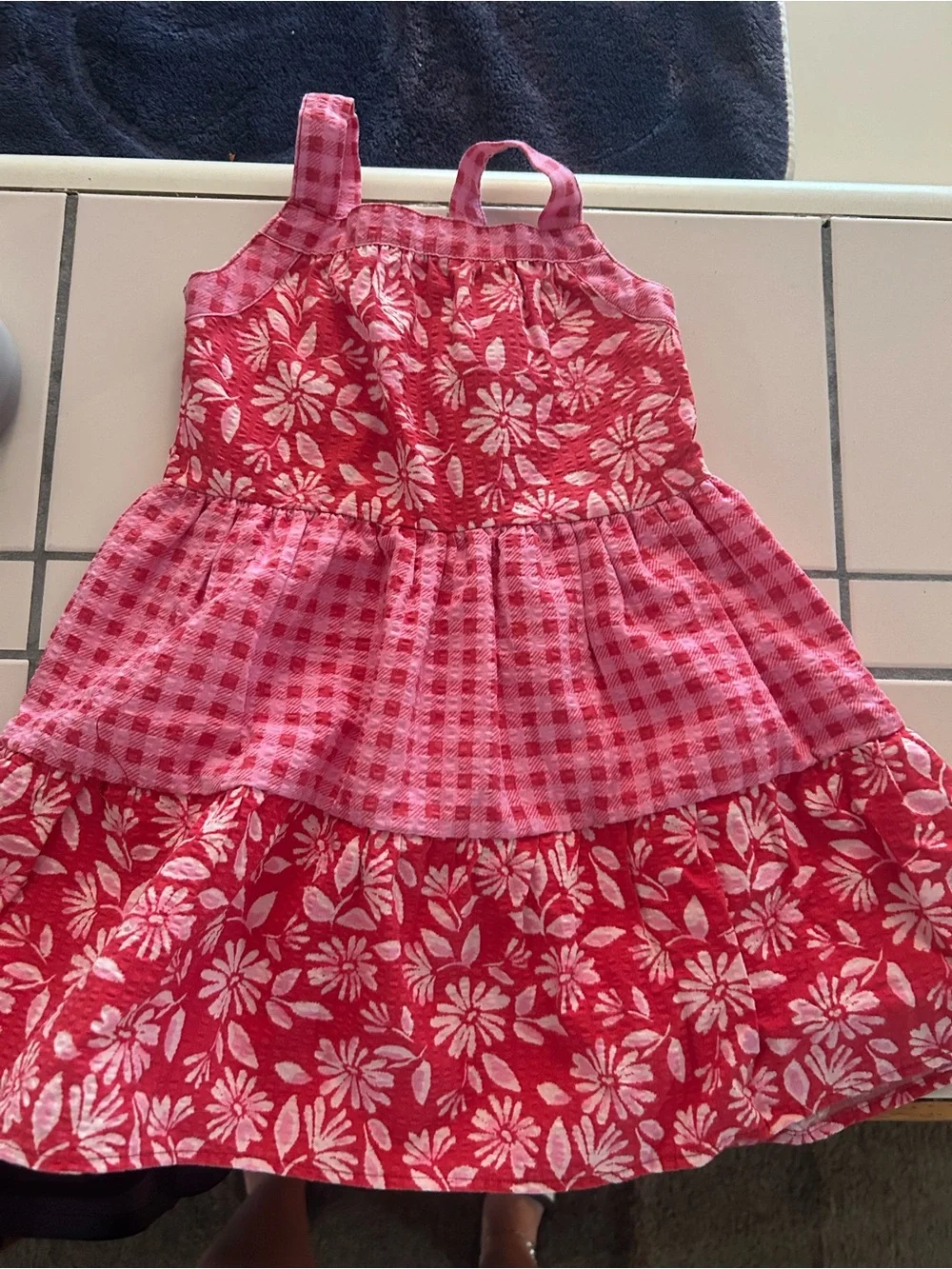 btween Pink Floral & Gingham Tiered Sundress